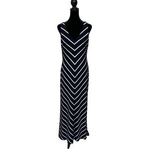 Long Navy White Chevron Dress
